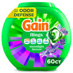 Gain Flings Liquid Washing Detergent Pacs with Odor Defense + Color Guard, Moonlight Breeze Scent, 4-In-1 Liquid Laundry Detergent Pods, Clean & Fresh, 60 Count (Packaging May Vary)