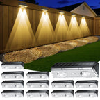 KEILAIMO Solar Fence Lights Outdoor, 12 Pack IP65 Waterproof Fence Lights Solar Powered with Ultra-Bright LED Lens, 9 Color Modes, 12+ Hours Steady Glow for Deck/Backyard/Patio/Pool/Wall - Black