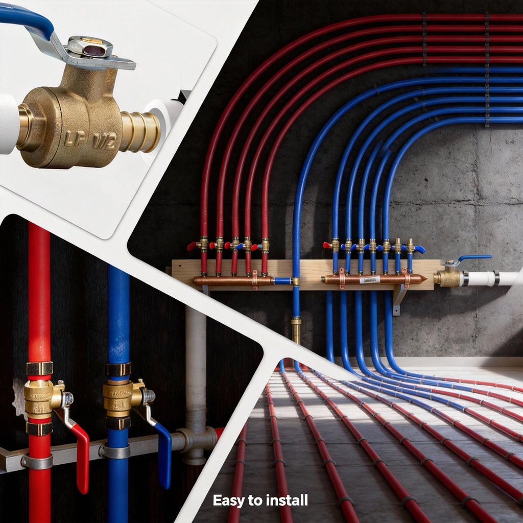 ‌VANCOCO 3/4" PEX Ball Valve 10-Pack - Lead-Free Brass PEX Shut Off Valve 3/4 inch for Pex Fittings Hot/Cold Water (5 Red/5 Blue)