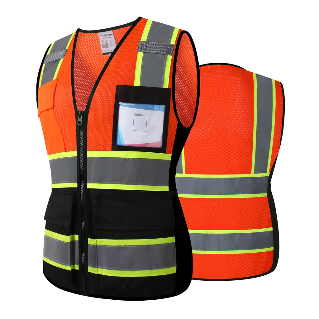 ASIPHITU Reflective Safety Vest for Women High Visibility Security Vest with Pockets Zipper Front Work Vest with Reflective Strips Meets ANSI/ISEA Standards(W-OrangeBlack-L)