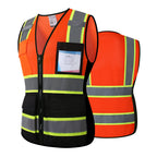 ASIPHITU Reflective Safety Vest for Women High Visibility Security Vest with Pockets Zipper Front Work Vest with Reflective Strips Meets ANSI/ISEA Standards(W-OrangeBlack-L)