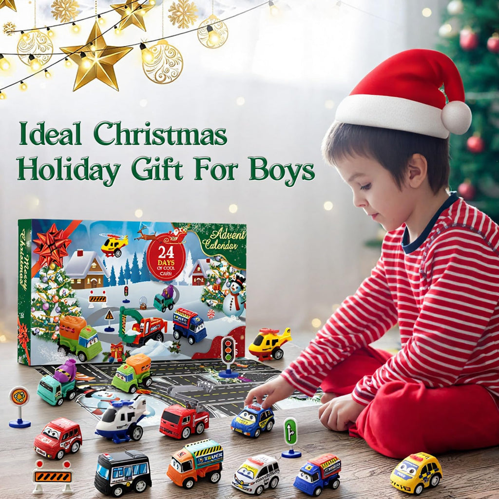 2026 Advent Calendar for Kids Boys, 24 Days Toy Cars with Scene Accessories