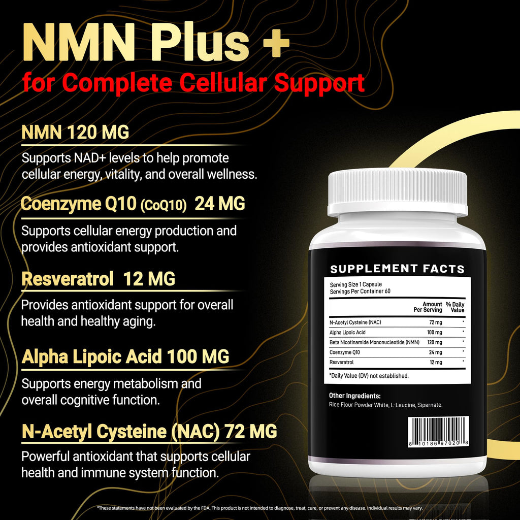 I LOVE HEALTH NMN Complex Plus+ for Women & Men with NAC, Alpha Lipoic Acid, CoQ10 & Resveratrol – 5-in-1 Cellular Energy & Healthy Aging Support – 60 Capsules, Non-GMO, Made in USA