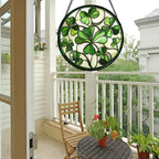 CRISGIF Stained Glass Window Hanging - Ireland Green Lucky Clover Suncatcher for Doors Garden St. Patrick's Day Sun Catchers Decor Mother's Day Birthday for Women Men Mom Nana 6.3 in