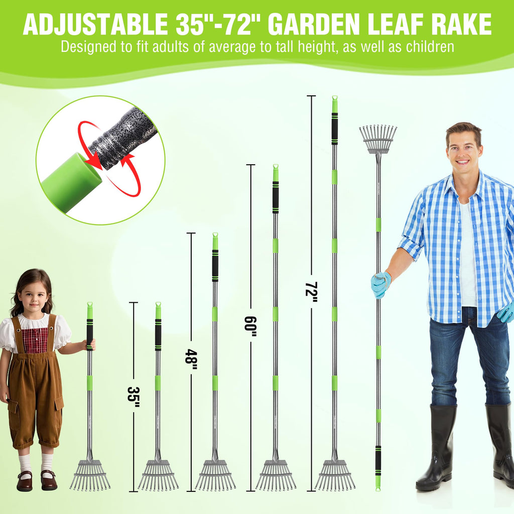 WORKPRO Rake, Small Rake for Leaves with 72” Adjustable Long Handle