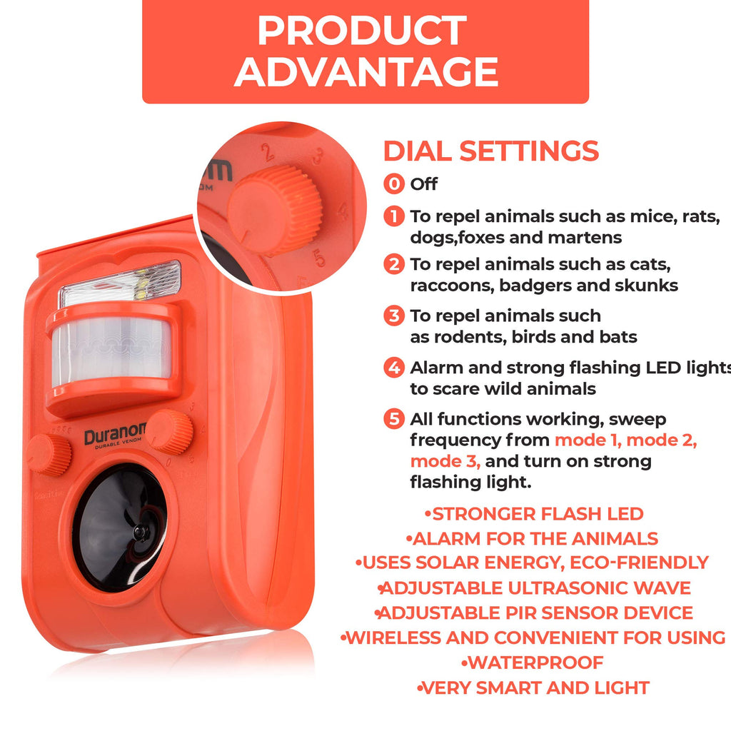 Duranom ultrasonic Animal Repellent Solar Powered