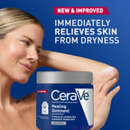 CeraVe Healing Ointment, Hydrating Skin Protectant With Petrolatum, Hyaluronic Acid & Ceramides, Face & Body Skin Barrier Repair For Cracked, Chafed, Dry Skin, Fragrance Free & Lanolin Free, 12 Oz