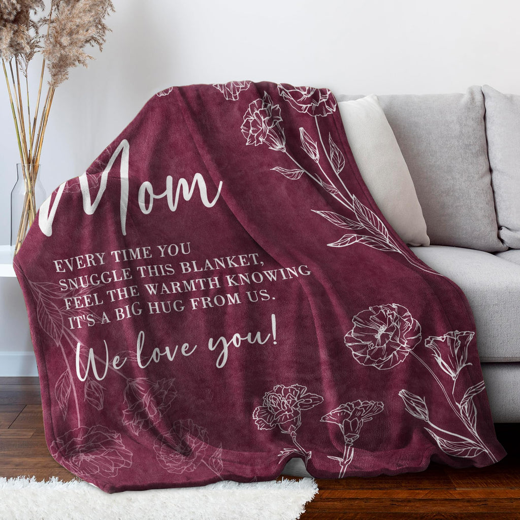 GiltGlimmer Mom Birthday Gifts, Mom Floral Blanket Burgundy, 60" x 50"