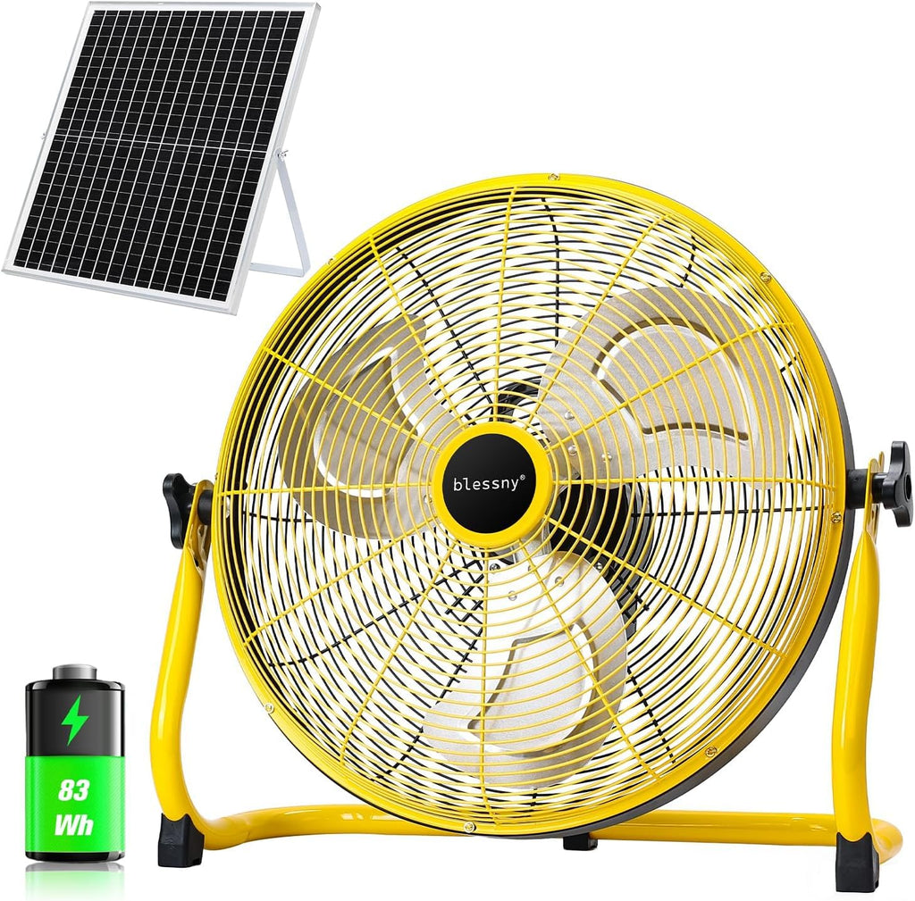 blessny 18" Large Solar Rechargeable Floor Fan for Home Gazebo Greenhouse