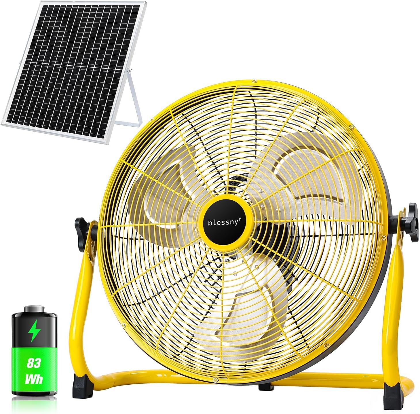 blessny 18" Large Solar Rechargeable Floor Fan for Home Gazebo Greenhouse