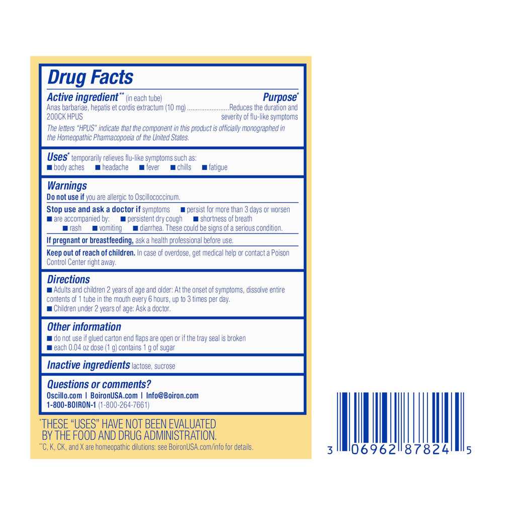 Boiron Oscillococcinum for Relief from Flu-Like Symptoms of Body Aches, Headache, Fever, Chills, and Fatigue - 30 Doses