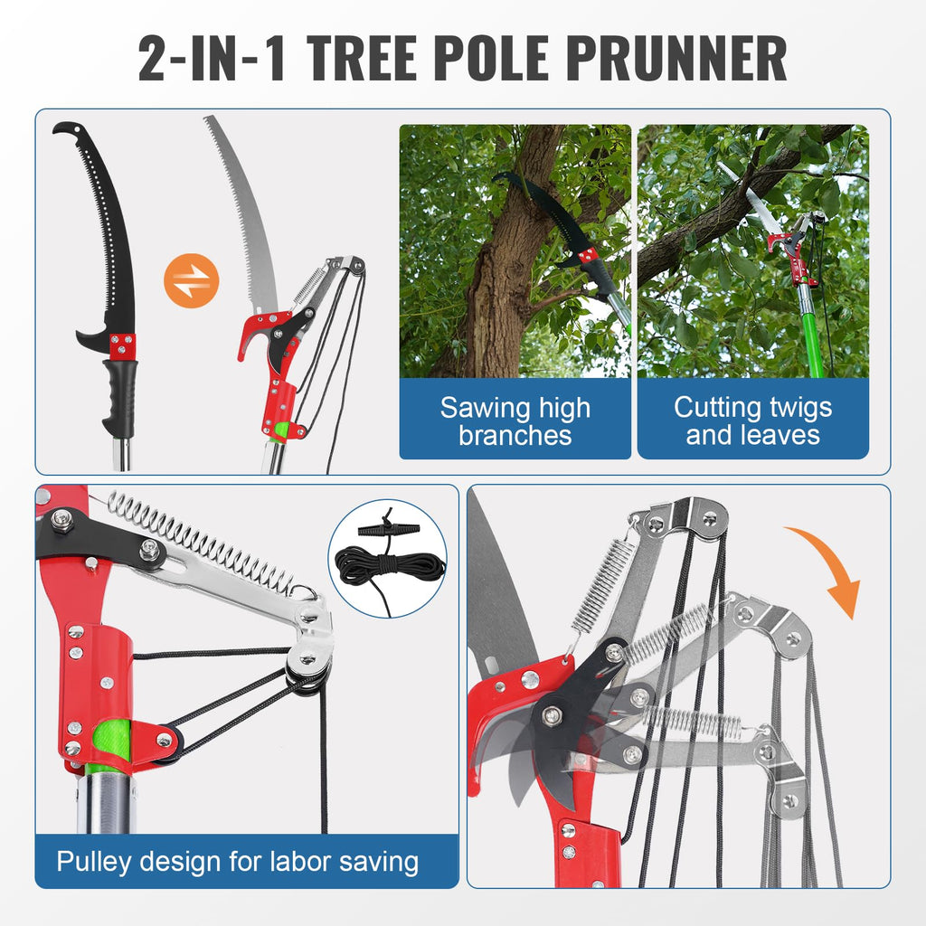 30 Ft Manual Pole Saw, Extendable Tree Pruner Blade and Scissors Set