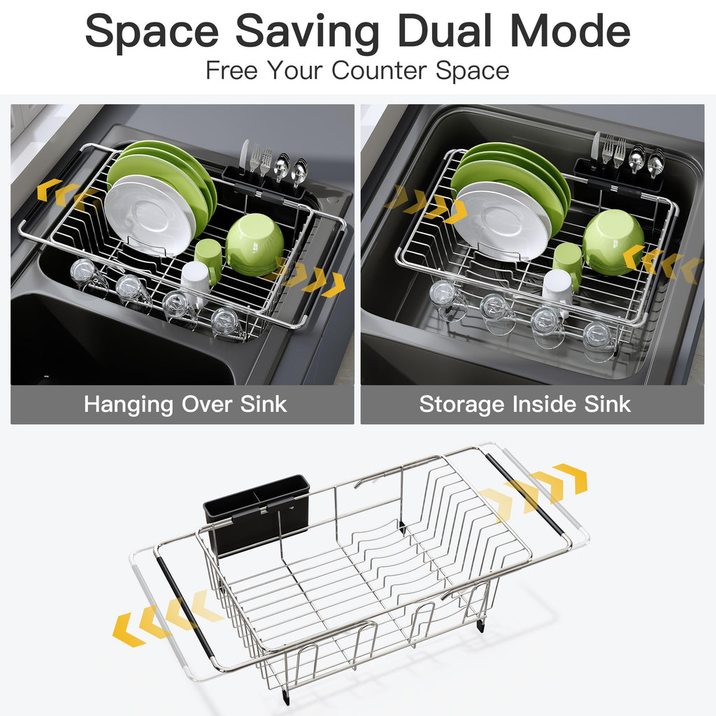 JASIWAY Dish Drying Rack In Sink, Dish Drainer with Cup and Utensil Holder