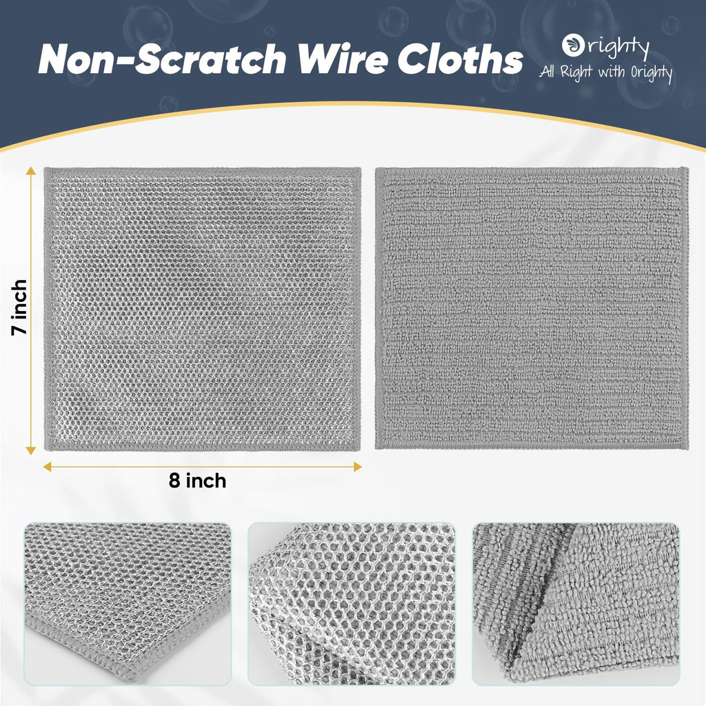 Orighty Multipurpose Wire Dishwashing Rag, 48 Pcs Upgraded Double-Layer Non-Scratch Wire Dish Cloths, Reusable Steel Scrubber Dishcloth Rags for Kitchen, Cookware, 7"x8", Grey