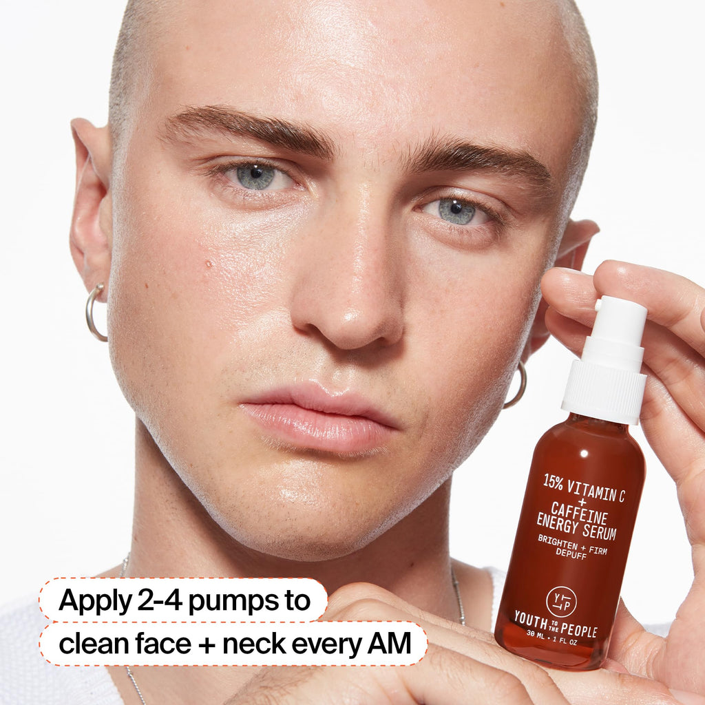 Youth To The People 15% Vitamin C + Clean Caffeine Energy Serum - Visibly Reduce Morning Puffiness - Hydrating Vitamin C Face Serum with Antioxidant Blend - Hydrating - Vegan Skincare (1 oz)