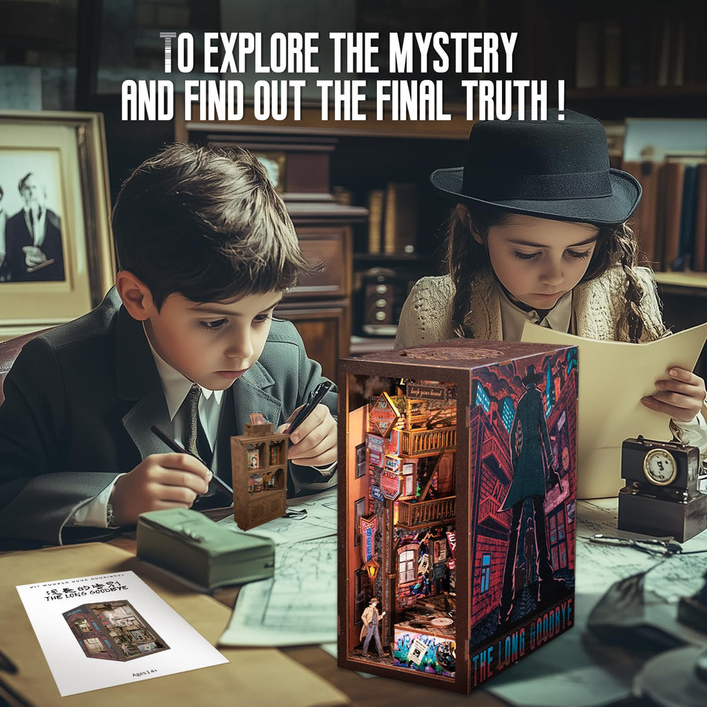 CUTEBEE Book Nook Kit - DIY Miniature House Dollhouse Kit for Adult and Teens, Booknook Bookshelf Decor Alley Model Build with LED Light, Gifts for Family and Friends (The Long Goodbye)