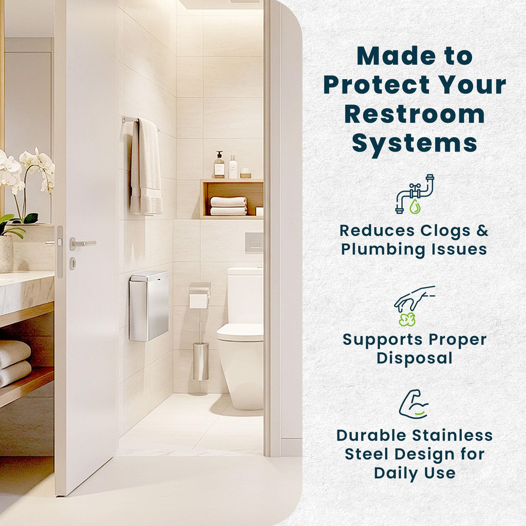 Alpine Sanitary Napkin Receptacle – Wall Mounted Tampon Holder For Bathroom Provides Clean & Odor-Free Restroom for Home, Office & Public Restrooms (Stainless steel)
