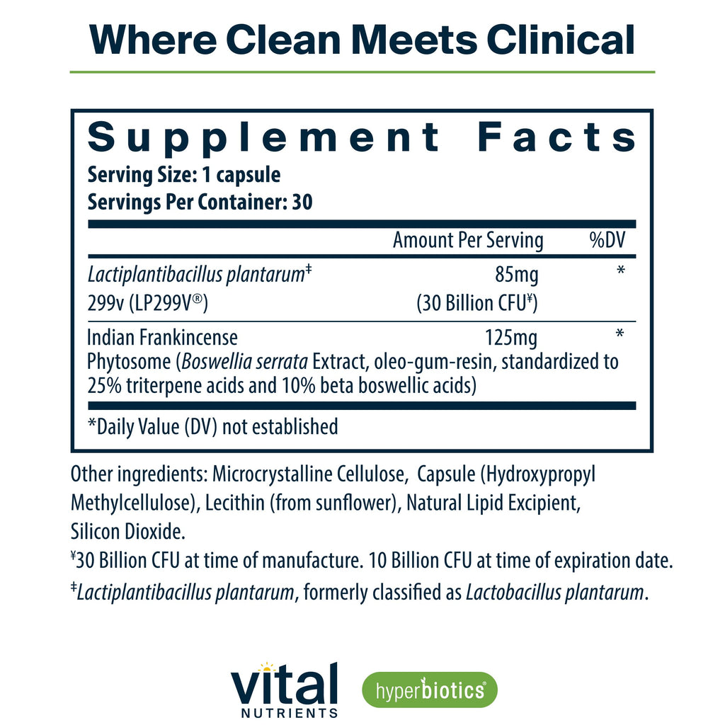 Hyperbiotics Vital Nutrients IBS Probiotic | Reduce Symptoms of IBS* | Clinically Studied Vegan probiotic for IBS Relief from Bloating, Gas, Diarrhea, & Abdominal Discomfort* | 30 Capsules