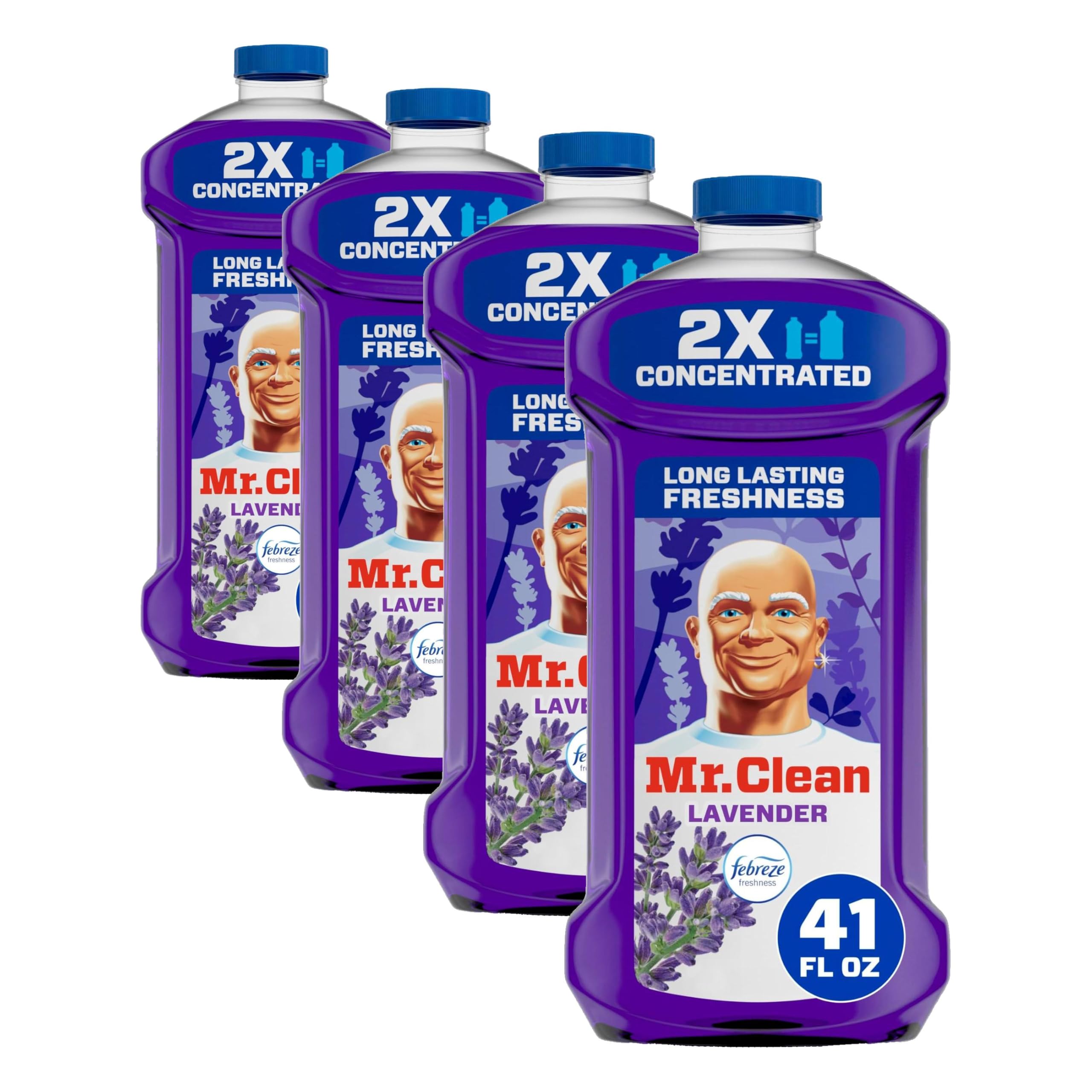 Mr. Clean All Purpose Cleaner,Floor Cleaner for Mopping Home,Bathroom,& Kitchen,Cleaning Liquid for Mop & Bucket,Cleaning Supplies,Multi-Surface Dilutable,Lavender,41oz,(Pack of 4)