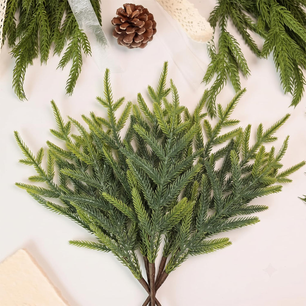 CCPanda 20 Pcs Christmas Artificial Norfolk Pine Branches 18" Real Touch