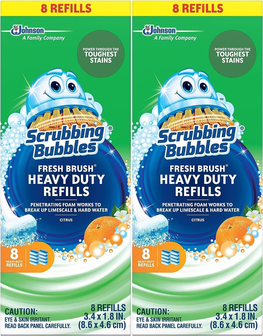 Scrubbing Bubbles Flushable Toilet Wand Refills, Fresh Brush Heavy Duty Toilet Cleaner Refill Pads, Cleans Limescale & Fights Odors, Citrus Scent, 8 Count, Pack of 2