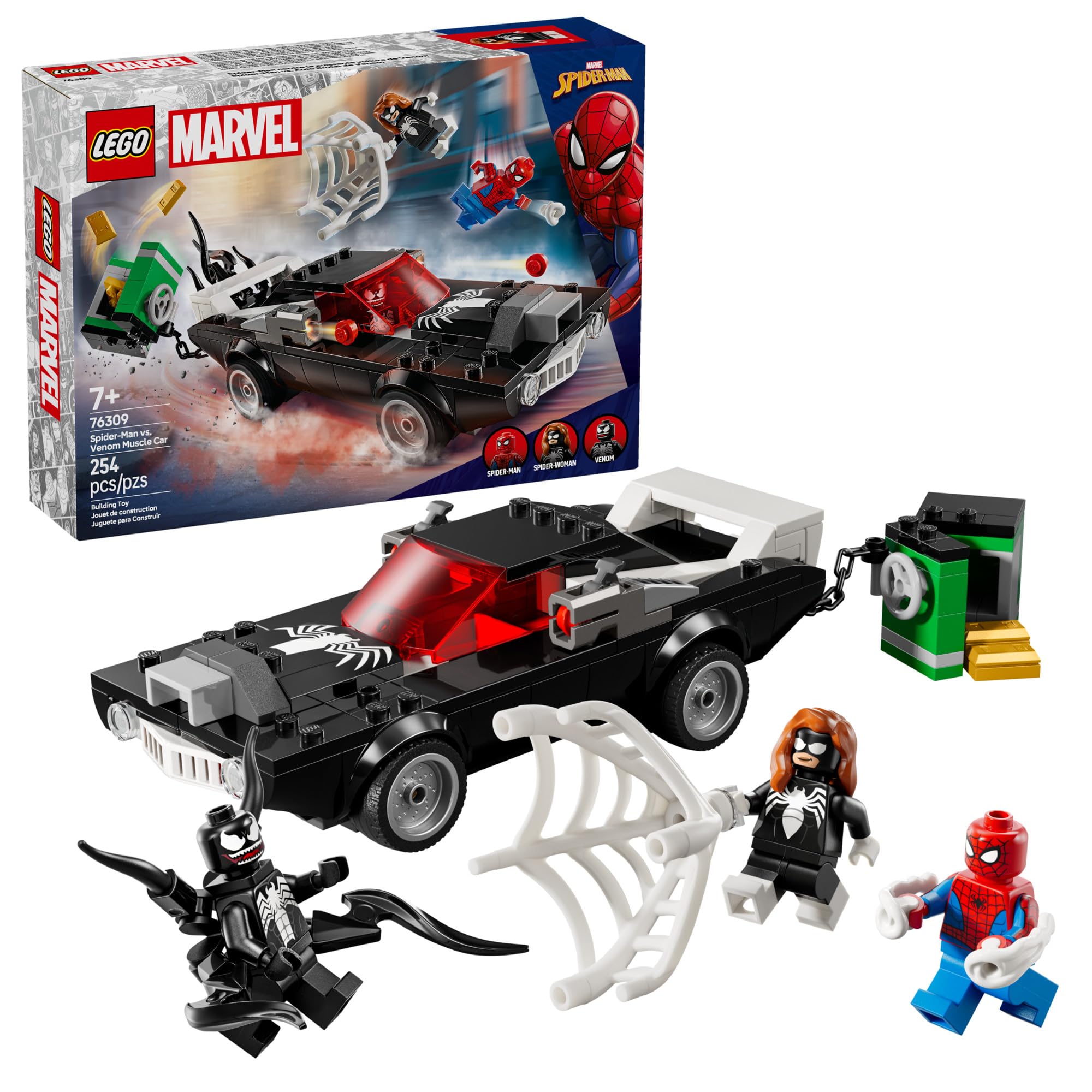 LEGO Marvel Spider-Man vs. Venom Muscle Car Toy - Building Set for Kids, Boys and Girls, Ages 7+ - with Spider-Man, Venom, and Spider-Woman Minifigures - Superhero Gift Idea for Birthday - 76309