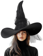 UQJE Women's Witch Hat, Oversized Mesh Halloween Costume Hat, Black, 24in