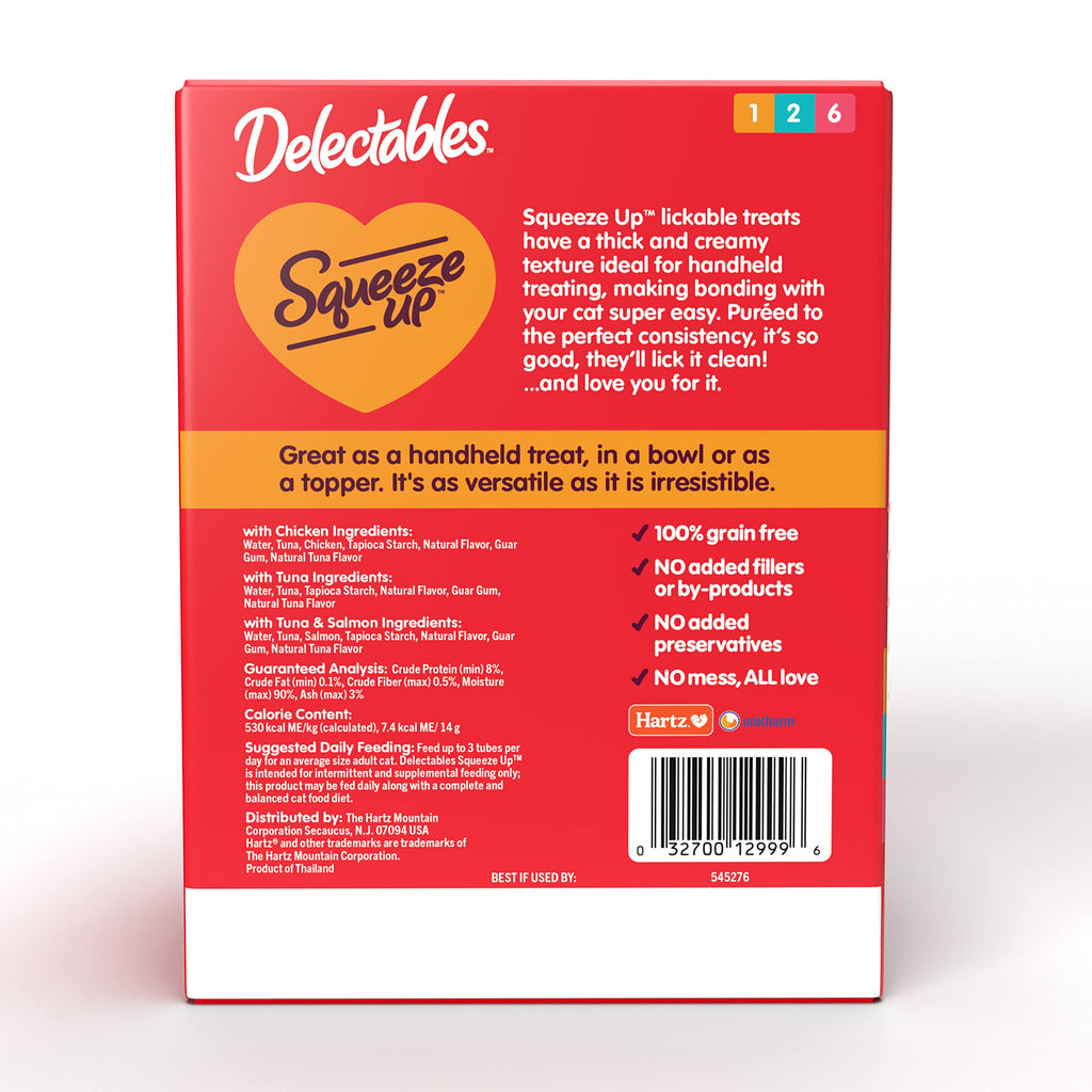 Delectables Squeeze Up Variety Pack, Creamy Squeezable Puree, Lickable Wet Cat Treats, Grain Free, No Fillers, by-Products, Preservatives, 0.5 Ounces Tube, 54 Tubes Total