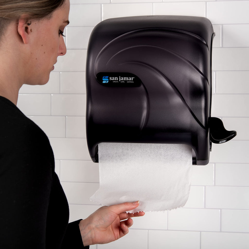 San Jamar Element Paper Towel Dispenser, Manual Lever Roll Storage Solution for Bathroom and Kitchen, 12.75" x 12.5" x 8.5", 1 Count, Black Pearl
