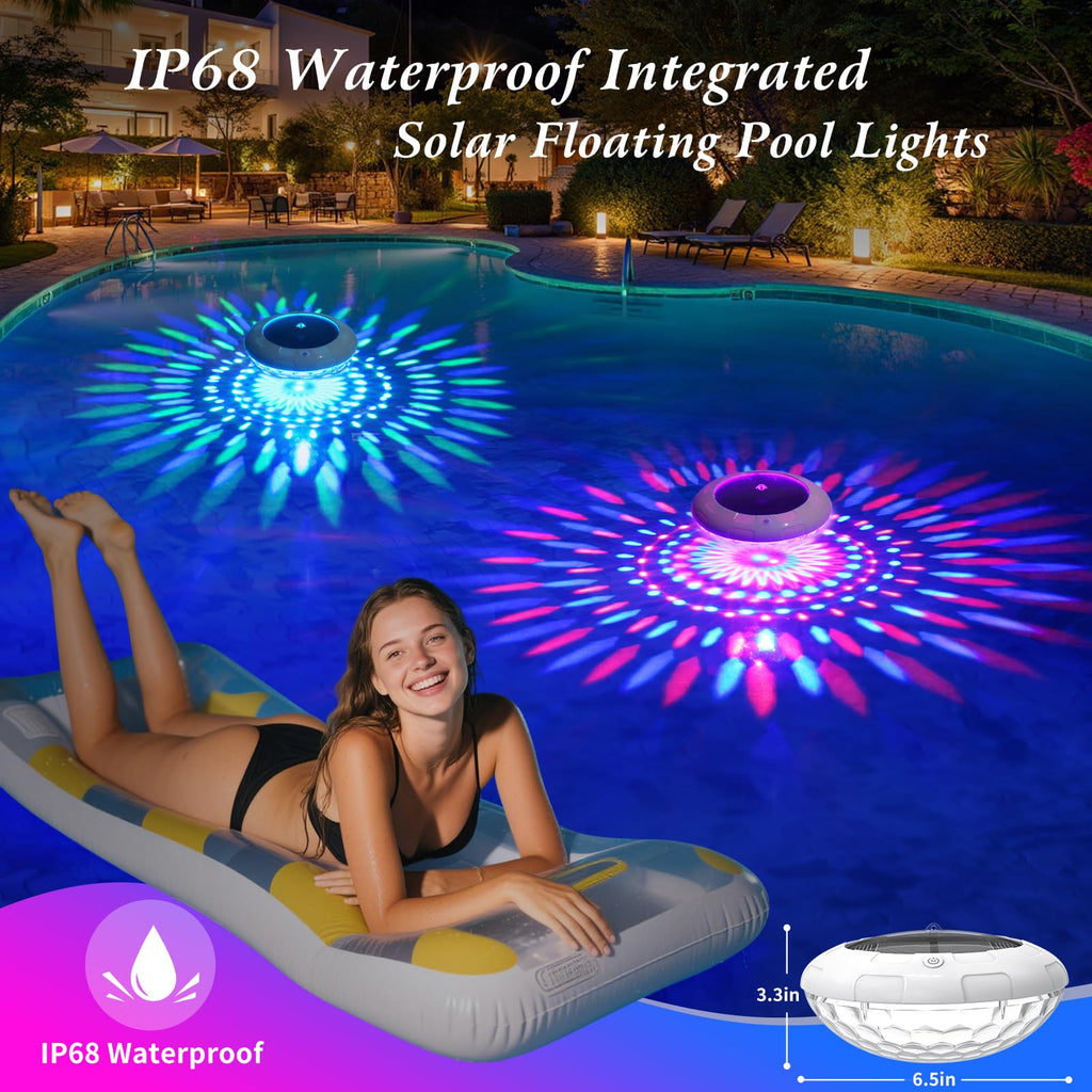 Cootway Floating Pool Lights w/Remote, 6.5 Inch RGB Solar Pool Lights That Float with 9 Dynamic Lighting, IP68 Waterproof Pool Floating Light, Hangable Solar Floating Light for Pools Party Garden(4)