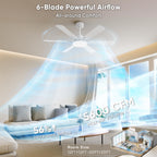 52 Inch Ceiling Fans with Lights, 6 Double Sided Blades, Ultra Quiet Reversible DC Motor, Remote & APP Control, 6 Speeds, 3CCT Dimmable LED with Memory Function, Downrod Mount for Living Room, White
