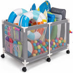 Extra Large Swimming Pool Storage Organizer Upgraded 280-Gallon Rolling Bin with Wheels Side Pockets Float Noodles Holder Mesh Cart for Pool Toys Swim Rings Surfboards Beach Gear Patio Yard Organizer