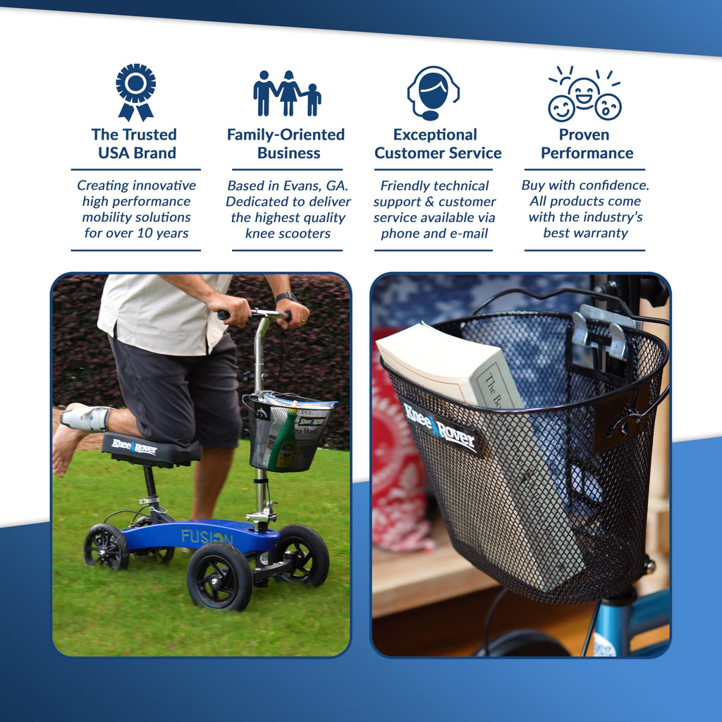 KneeRover Knee Scooter Basket Accessory with Convenient Handle - Knee Rover Basket Attachment Includes Universal Bracket Mount - Part Fits Most Knee Scooter Walker Models