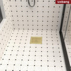WEBANG 6 Inch Square Shower Floor Drain with Flange,Quadrato Pattern Grate Removable,Food-Grade SUS 304 Stainless Steel,Watermark&CUPC Certified, Brushed Gold