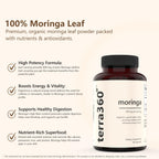 terra360° Natural Moringa Leaf Powder Capsules - 800mg, Vegan, Non GMO, 3rd-Party Tested, Gluten-Free, Immune - Super Food with Essential Vitamins & Antioxidants, 60 Capsules