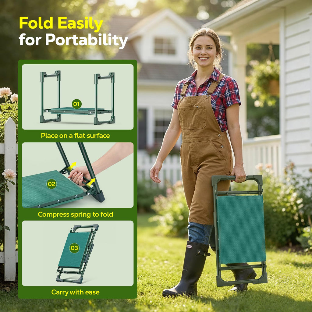 MoKo Garden Kneeler, 350 lb Foldable Garden Kneeler and Seat Tool Bag,Green
