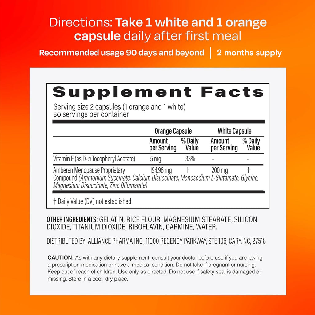 Amberen Menopause Supplement for Women, 120 Capsules, Clinically Proven, Helps Support Hormone Balance, Helps Relieve 12 Menopause Symptoms: Hot Flashes, Night Sweats, Mood Swings and More