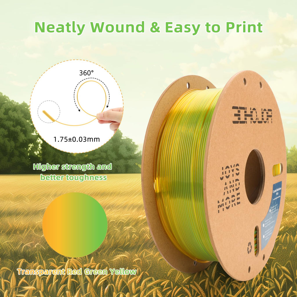 3DHoJor Transparent Multi Rainbow Color Change PLA 1.75mm 1KG 3D Printing Filament Crystal Rainbow PLA -Wheat Field