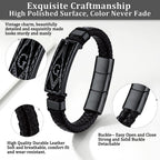 Bestyle Solid Black Freemason Symbol Masonic Leather Braided Bracelets for Men Vintage Cuff Bangle Bracelets Wrist Leather Band With Study Clasp