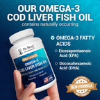 Dr. Berg Omega-3 Cod Liver Fish Oil 60 Softgels – Wild-Caught Icelandic Cod – Omega 3 EPA & DHA – Heart, Brain, Immune & Eye Support* – Lemon Flavor – 4X Lab-Tested – Non-GMO, No Fillers