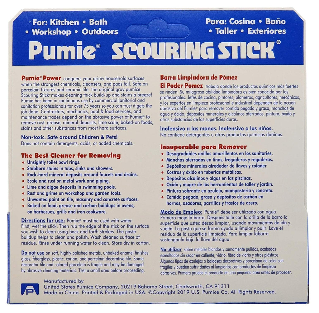 4-Pack PUMIE Heavy Duty Pumice Scouring Stick, Pumice Stone for Cleaning Tough Bathroom, Kitchen Stain, Grills, Pool, Scouring Stick for Cleaning Toilet Rings Stains, Hard Water Rings & Tiles Surfaces