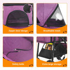 BestPet Pet Stroller Premium 3-in-1 Multifunction Dog Cat Jogger Stroller for Medium Small Dogs Cats with Folding Lightweight Travel & Detachable Carrier,Purple