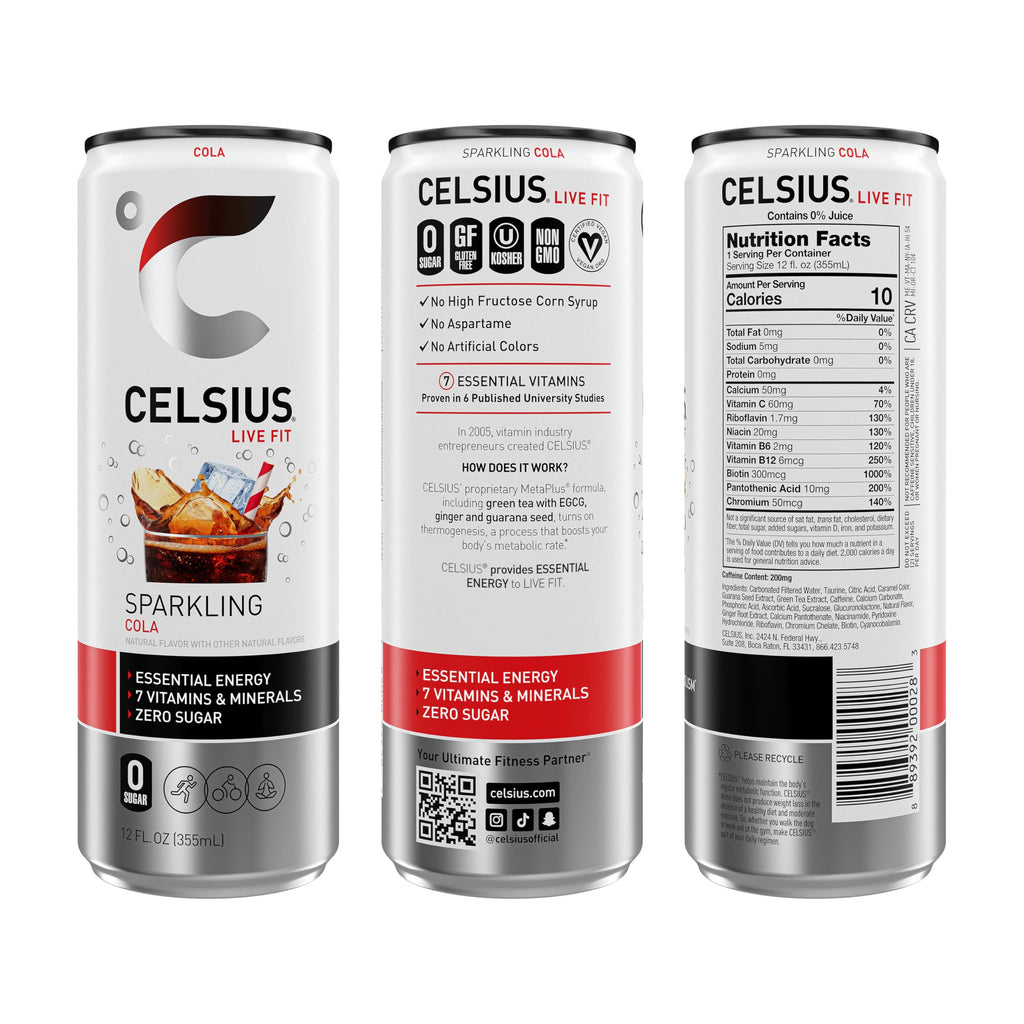 CELSIUS Sparkling Cola, Sugar Free Energy Drink, 12 Fl Oz (Pack of 12)