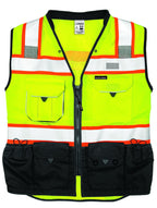 Kishigo Premium Black Series Unisex Surveyors Vest S5002, Class 2 Hi-Vis Safety Vest, 10 Pockets with Reinforced Front Zipper Closure & Durable Webbing, ANSI/ISEA 107 Compliant (Lime/Black, SM), Small