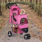 Epetlover 3 Wheels Dog Stroller Folding Pet Strolling Cart for Small Medium Cats Puppies Portable Jogger Travel Camping Puppy Carrier with Storage Basket Cup Holder, Pink