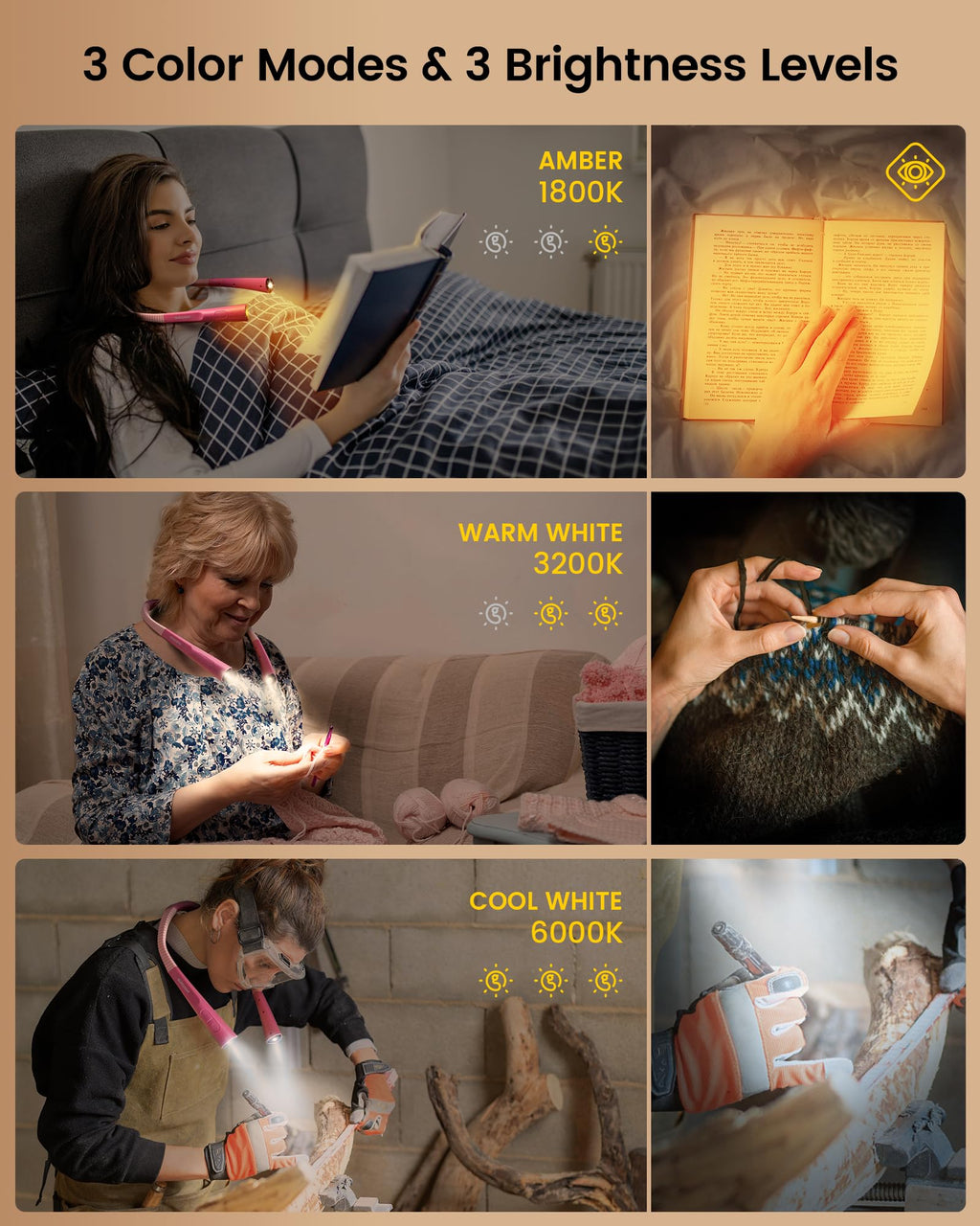 Glocusent Upgraded LED Neck Reading Light, Book Light for Reading in Bed