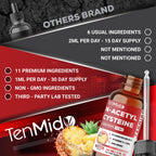 Tenmido 11in1 Nac Supplement N-Acetyl Cysteine Liquid Drops with Quercetin, B-Complex, Selenium, Glutathione, Bromelain, Milk Thistle, and More - 30ml 1 Fl Oz