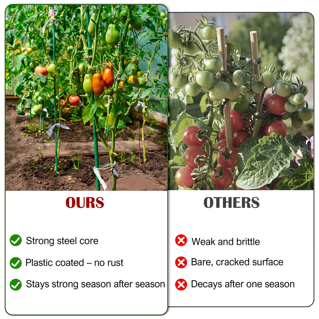 FORUP Garden Stakes, 25 Pack Steel Plant Stakes with Plastic Coating for Climbing Plants, Tomato Eggplant Bean Support, Rust-Resistant Outdoor Garden Stakes (58 Inch)