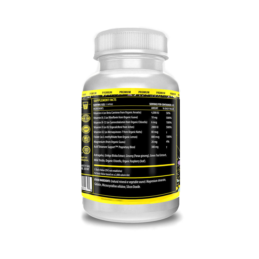 ACTIF Telomere Mega Support with 10+ Factors, Non-GMO, Telomerase and DNA Supplement for Energy, Memory and Anti-Aging, Made in USA, 60 Count
