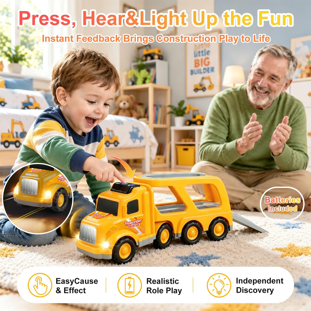 Construction Truck Toys for Toddler 3-5: 5-in-1 Vehicles with Sound Lights